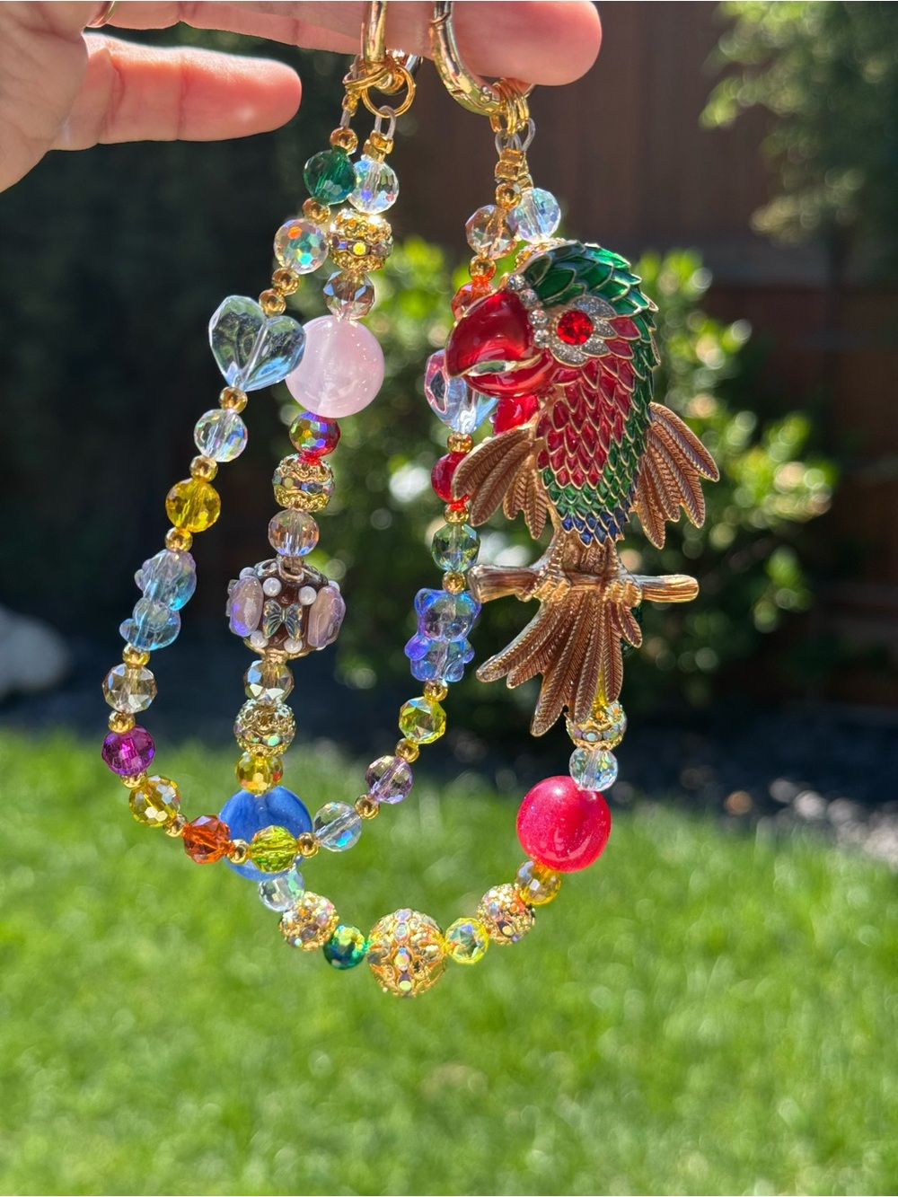 Multicolor Beaded Parrot Bag Charm Chain | Luxe Accessory | bird lover tropical - Picture 8 of 9